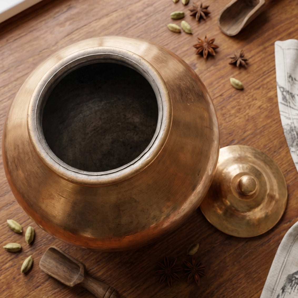Antique Peetal Cooking Pot with Lid and Stand | Pure Brass Serving Vessel 5 Litre | Made in 1969
