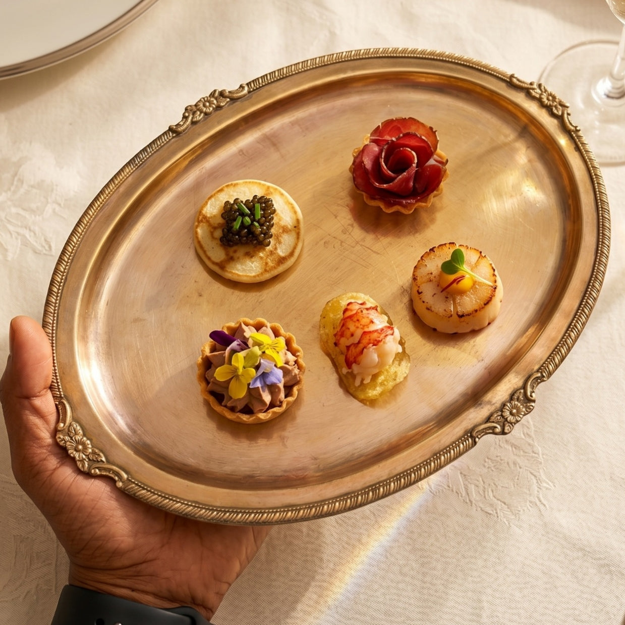 Antique Peetal Trays with Ornate Borders | Pure Brass Serving Trays Set of 6 | Made in 1980
