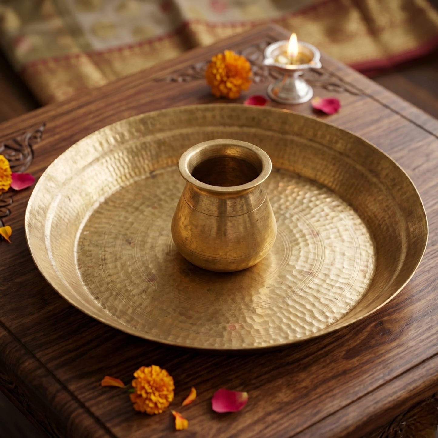 Antique Peetal Paraat and Kalash Pair | Pure Brass Traditional Serving & Display Set | Made in 1966