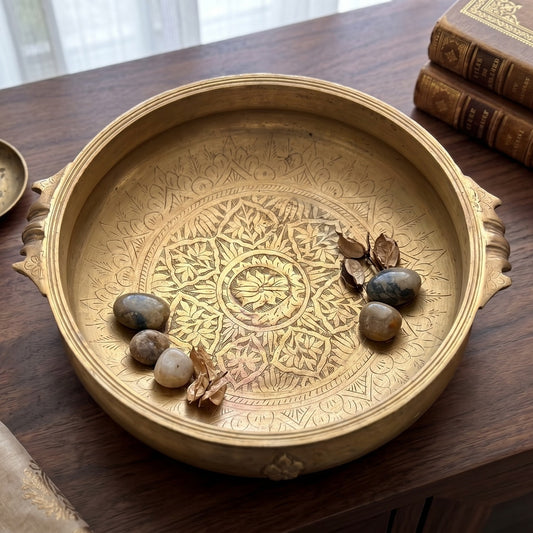 Antique Peetal Engraved Heavy Urli | Pure Brass Decorative Centrepiece Bowl | Made in 1962