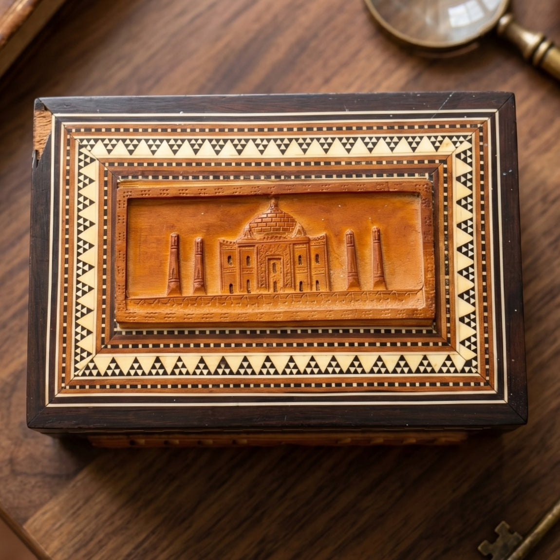 Antique Teakwood and Rosewood Engraved Chest Box | Traditional Wooden Storage & Keepsake Chest | Made in 1970