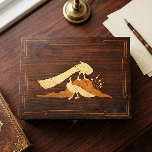 Antique Rosewood Engraved Lock Box | Traditional Wooden Storage & Keepsake Chest | Made in 1988