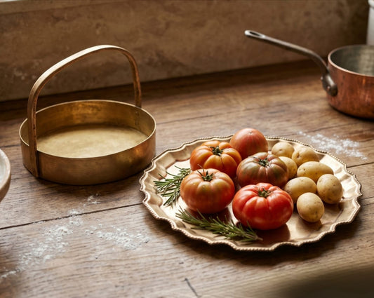 Antique Peetal Plate with Ornate Borders and Padi | Pure Brass Decorative Serving Set | Made in 1977