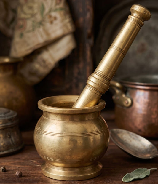 Antique Peetal Heavy Khalbatta | Pure Brass Mortar and Pestle Set | Made in 1960