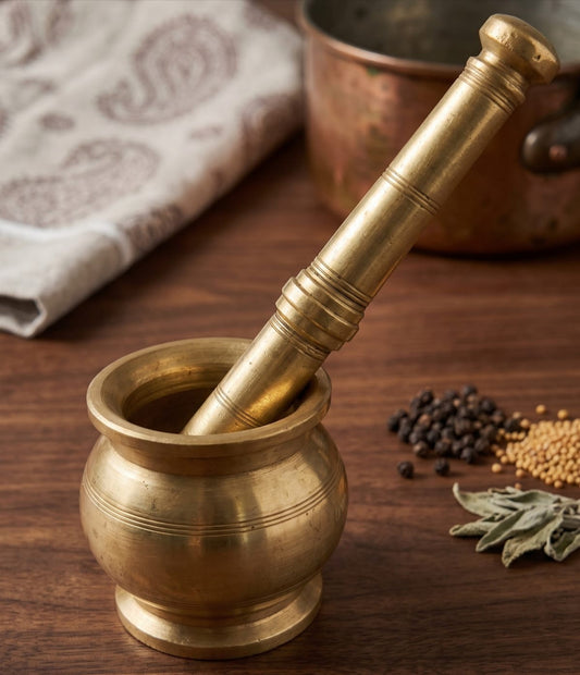 Antique Peetal Heavy Khalbatta | Pure Brass Mortar and Pestle Set | Made in 1960