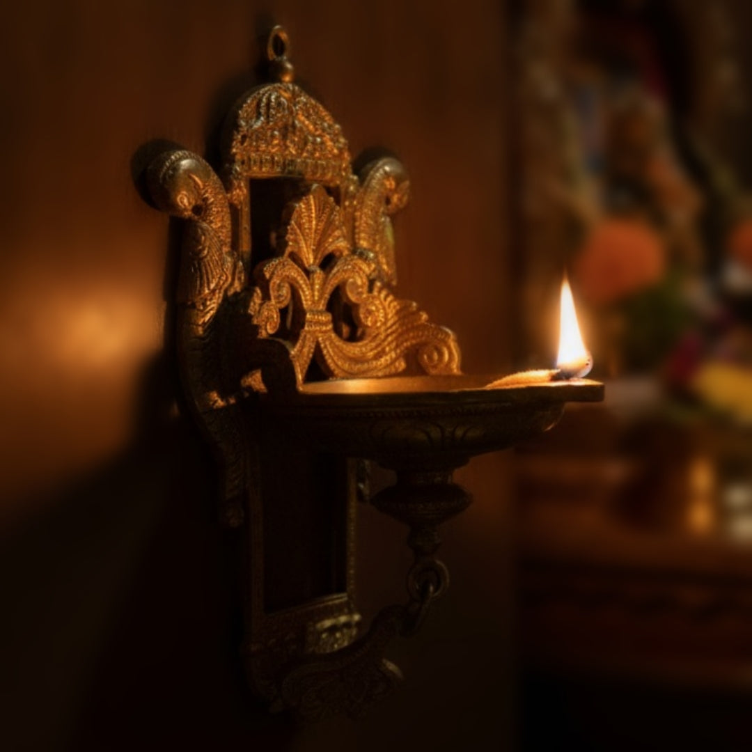 Antique Peetal Engraved Hanging Diya | Pure Brass Decorative Hanging Lamp | Made in 1970