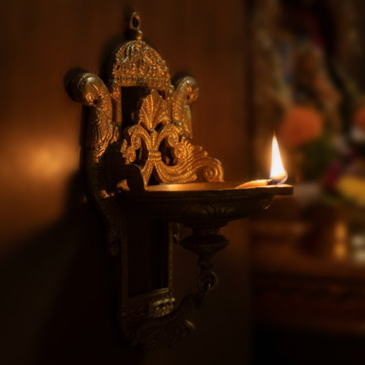 Antique Peetal Engraved Hanging Diya | Pure Brass Decorative Hanging Lamp | Made in 1970