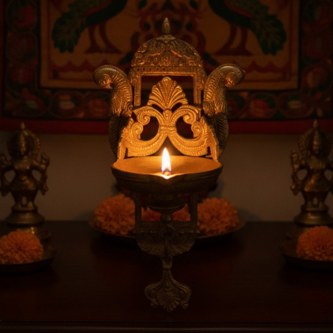 Antique Peetal Engraved Hanging Diya | Pure Brass Decorative Hanging Lamp | Made in 1970