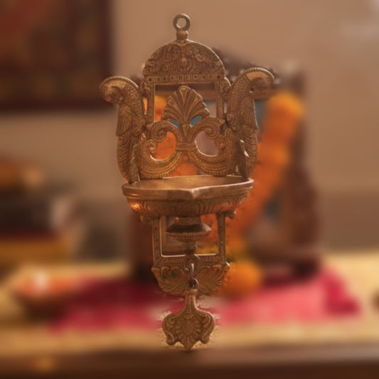 Antique Peetal Engraved Hanging Diya | Pure Brass Decorative Hanging Lamp | Made in 1970