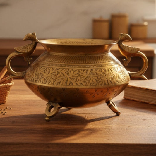 Antique Peetal Engraved Pot | Pure Brass Decorative and Utility Vessel | Made in 1970