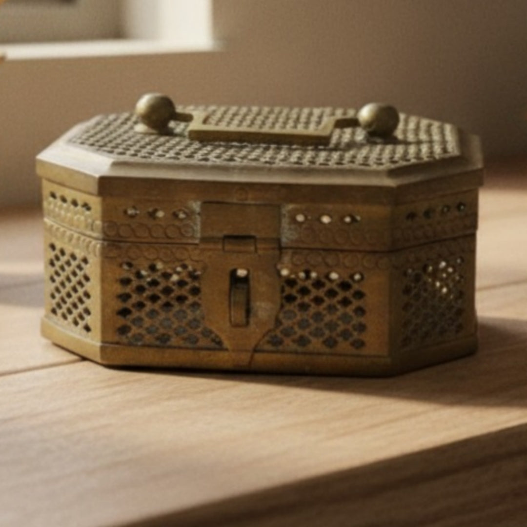 Antique Peetal Engraved Lock Box Pair | Pure Brass Decorative Storage Boxes | Made in 1966