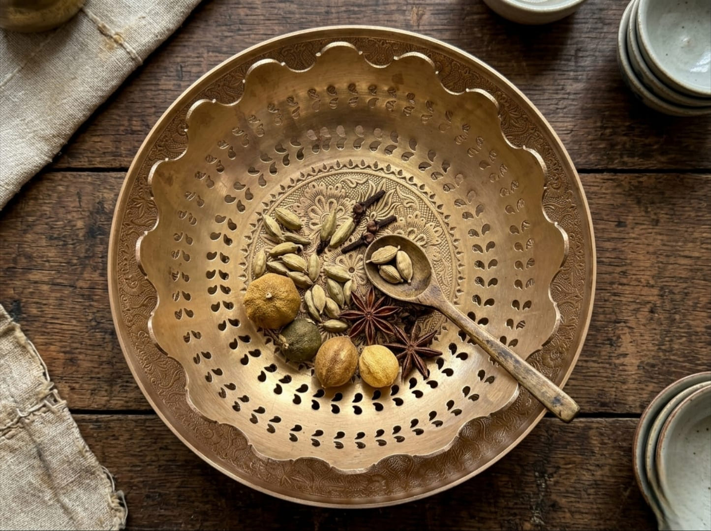 Antique Peetal Engraved Décor Bowl Pair | Pure Brass Decorative Bowls | Made in 1970