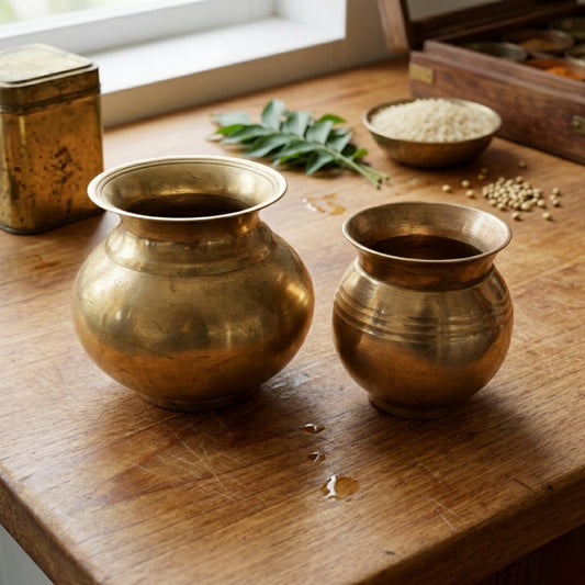 Antique Peetal Kalash Pair | Pure Brass Decorative Vessels | Made in 1983