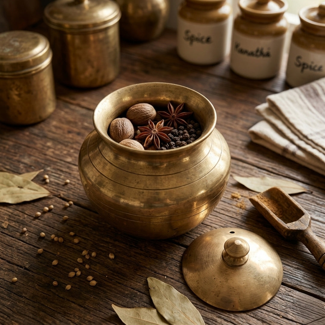 Antique Peetal Kalash with Lid | Pure Brass Decorative Vessel | Made in 1977