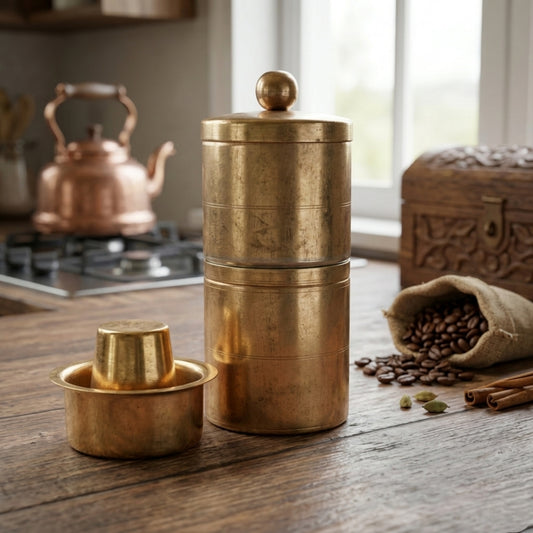 Antique Peetal Coffee Maker with Dabbara Set | Pure Brass Traditional Serving Set | Made in 1970