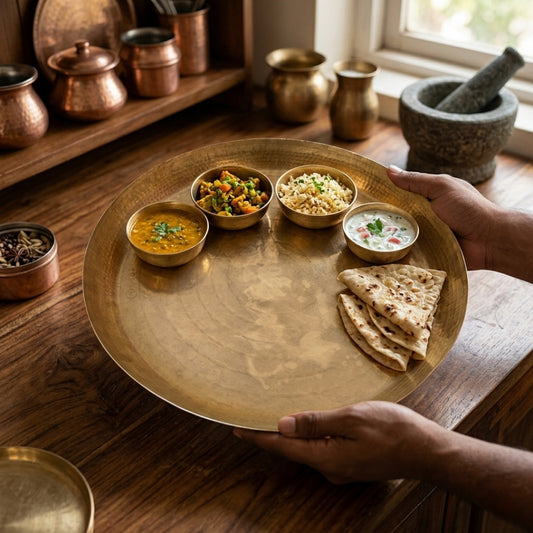 Antique Peetal Huge Thaal | Pure Brass Jalebi Paraat | Made in 1960 - Bombay Antiques
