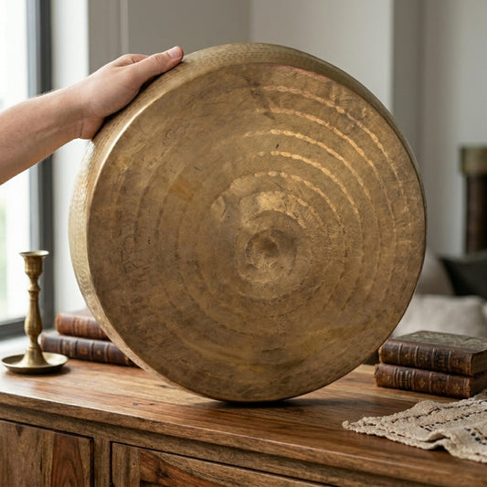 Antique Peetal Huge Thaal | Pure Brass Jalebi Paraat | Made in 1960 - Bombay Antiques