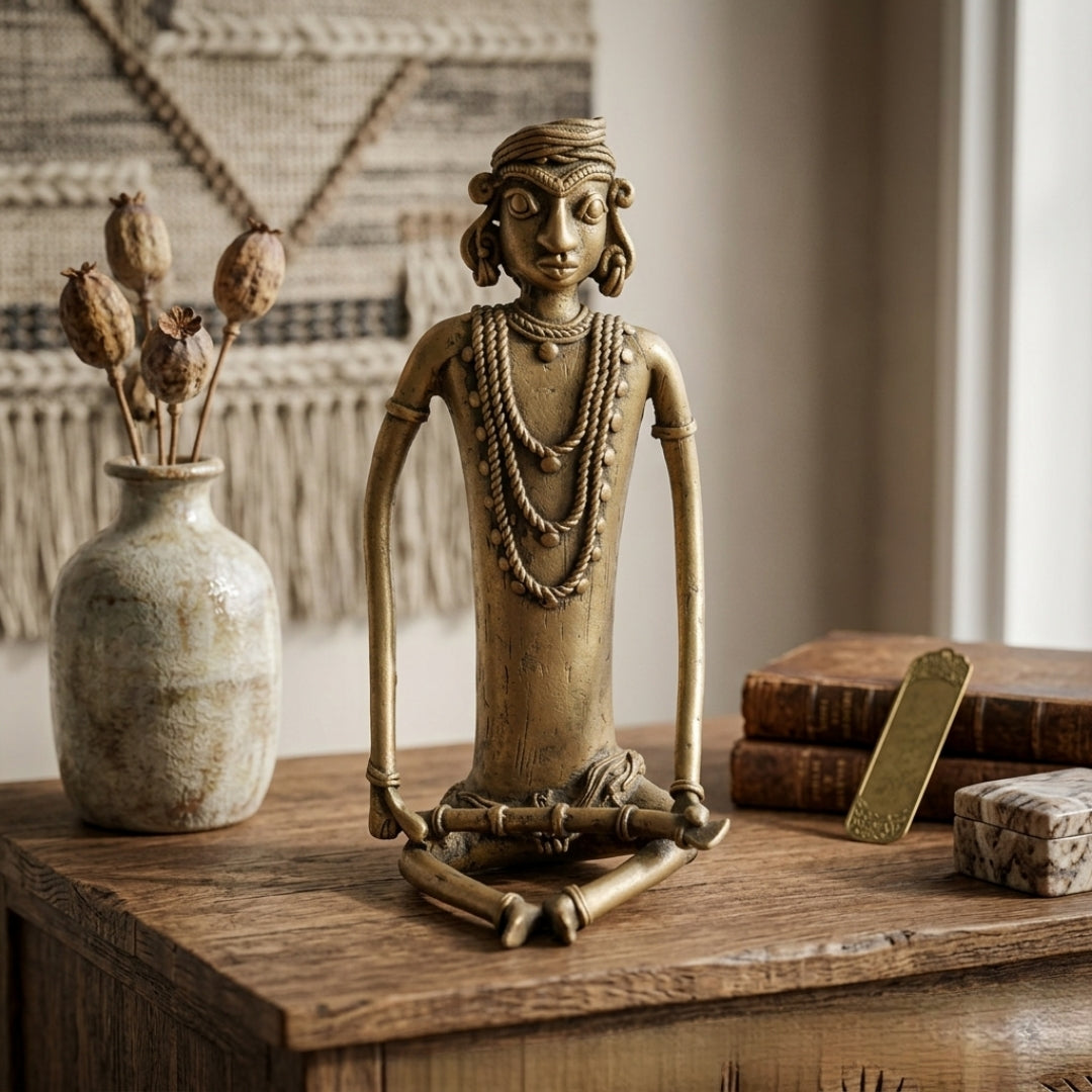 Antique Peetal Tribal Art Décor Piece | Pure Brass Decorative Figurine | Made in 1968 - Bombay Antiques