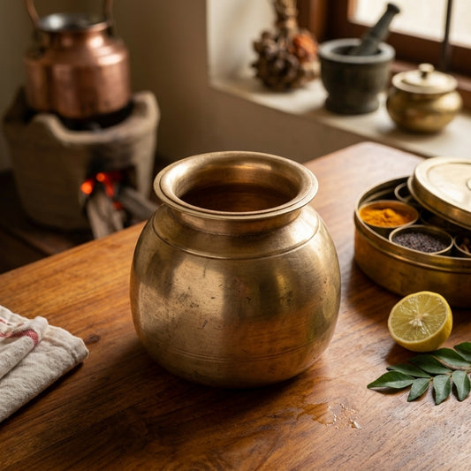 Antique Peetal Kalash with Pyala | Pure Brass Decorative Vessel Set | Made in 1970 - Bombay Antiques