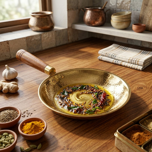 Brand New Peetal Tawa with Wooden Handle | Pure Brass Cookware | Handcrafted