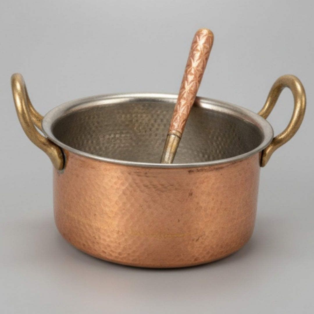 Antique Peetal Cooking Bowl with Lid & Ladle | Pure Brass Serving Vessel | Made in 1970