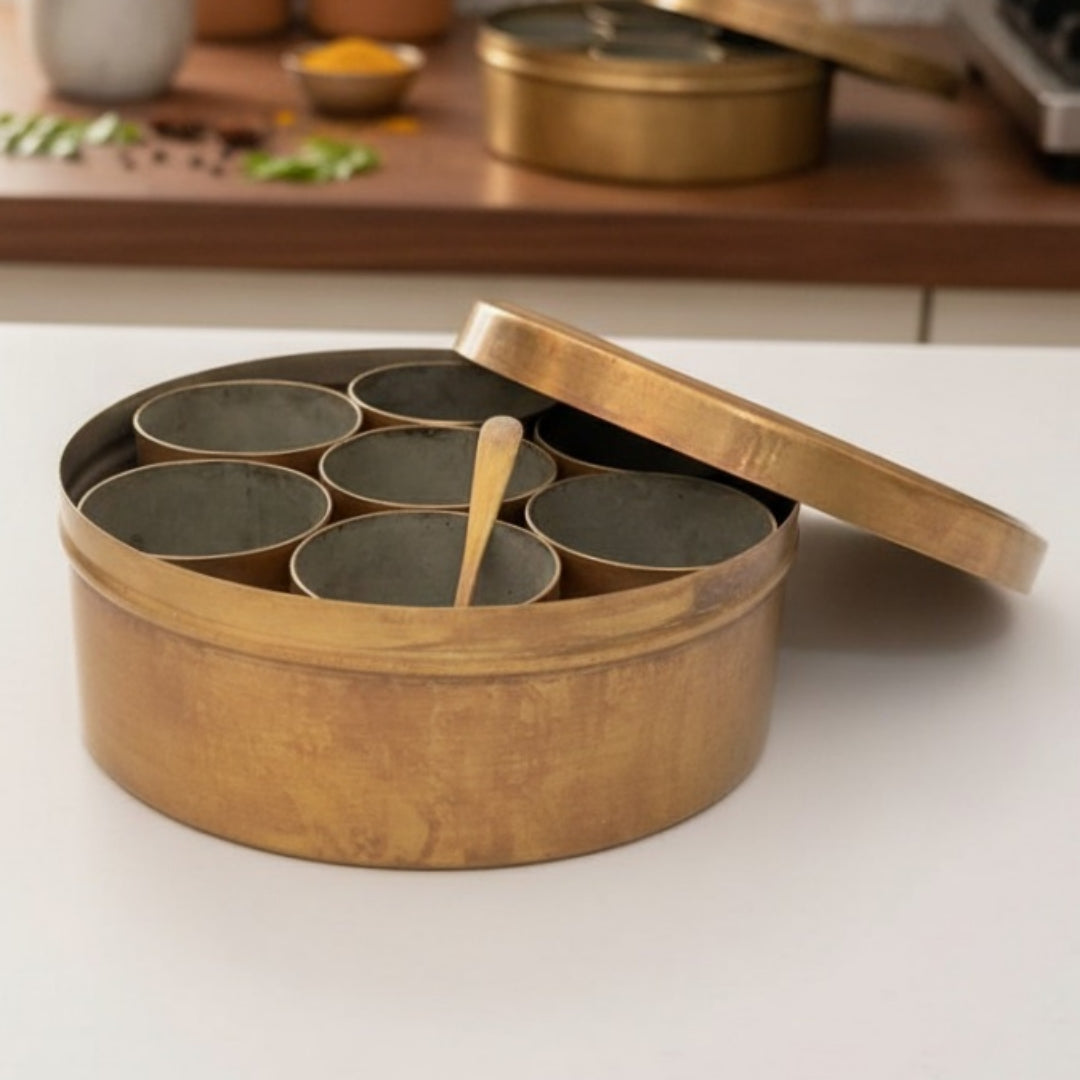 Antique Peetal Masala Box | Pure Brass Spice Container | Made in 1988