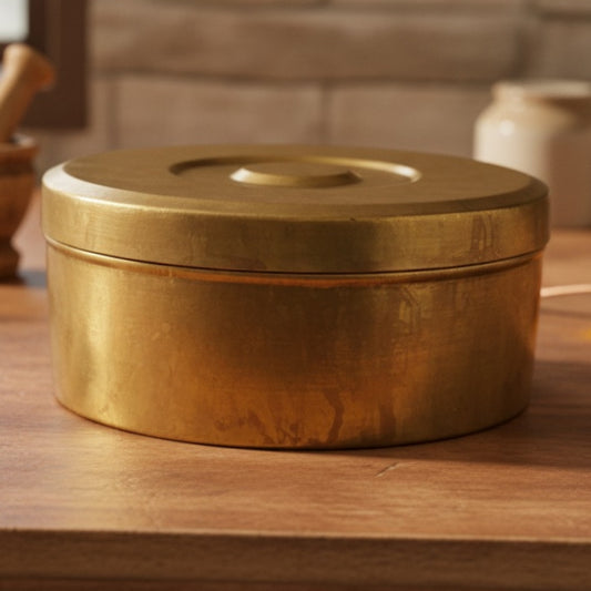 Antique Peetal Masala Box | Pure Brass Spice Container | Made in 1988 - Bombay Antiques
