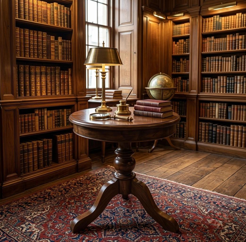 Sagwan Teak Wood Round Pedestal Side Table | Solid Teak Turned Column Tripod Base Table | Inspired by 1880s Victorian Colonial Design