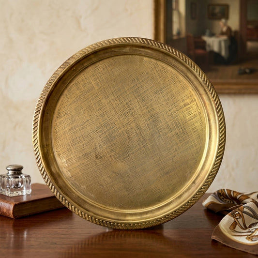 Antique Peetal Plate with Ornate Borders | Pure Brass Decorative Plate | Made in 1970