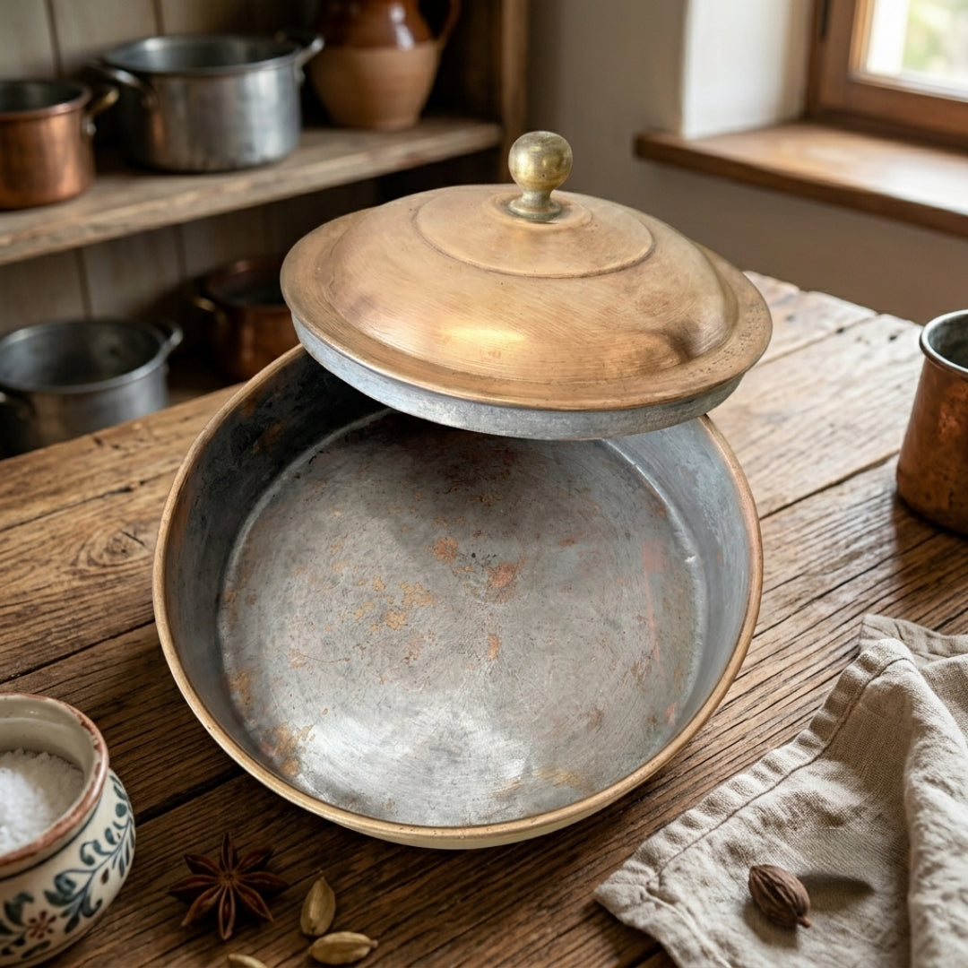 Antique Peetal Chapati Box | Pure Brass Storage Container | Made in 1978