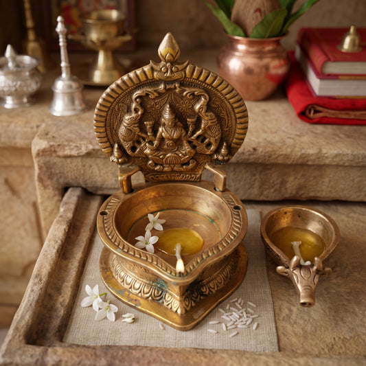 Antique Peetal Engraved Diya Pair | Pure Brass Oil Lamps | Made in 1970