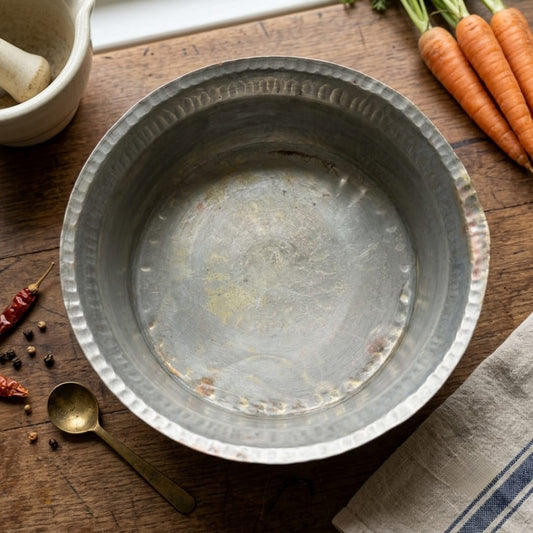 Antique Brass Cooking Vessel with Copper Lid | Traditional Mixed Metal Cookware | Made in 1976