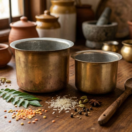 Antique Brass Cooking Pot Pair | Traditional Brass Cooking Vessel | Made in 1978