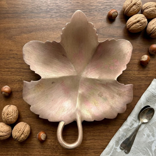 Antique Copper Leaf Serving Tray | Decorative Copper Serveware | Made in 1969