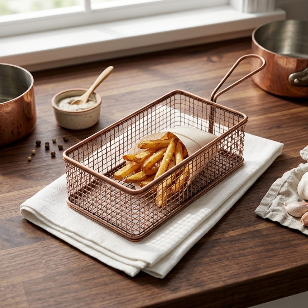 Antique Brass Frying Basket | Kitchen Serving Basket | Made in 1987