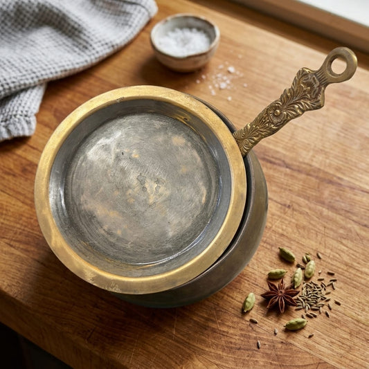 Vintage Brass Cooking Handi with Floral Handle | Traditional Brass Cooking Pot | Made in 1978