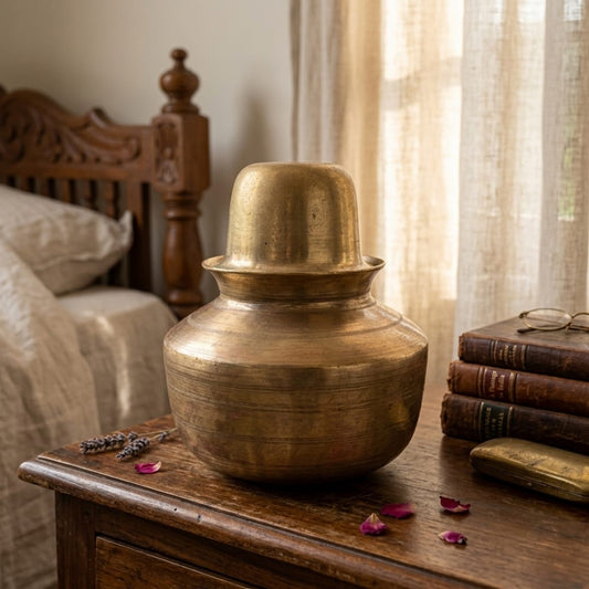 Antique Brass Kalash with Matching Pyala | Traditional Brass Water Vessel | Made in 1980