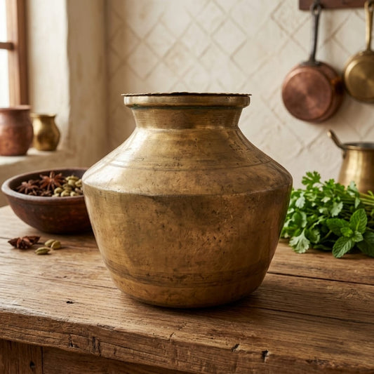 Antique Brass Storage Bowl with Engraved Lid | Traditional Brass Storage Container | Made in 1970
