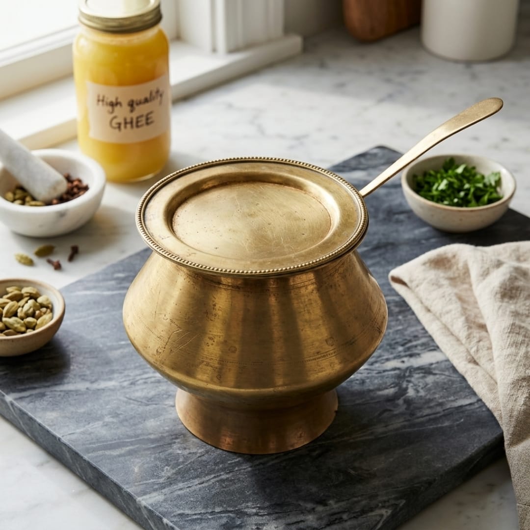Antique Brass Cooking Pot with Lid | Traditional Brass Cooking Vessel | Made in 1976