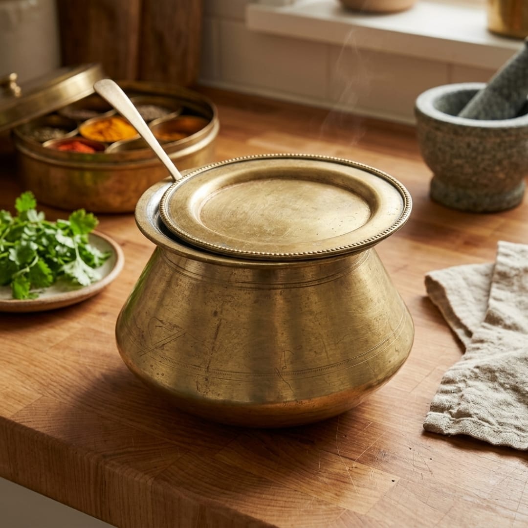 Antique Brass Cooking Pot with Lid | Traditional Brass Cooking Vessel | Made in 1976
