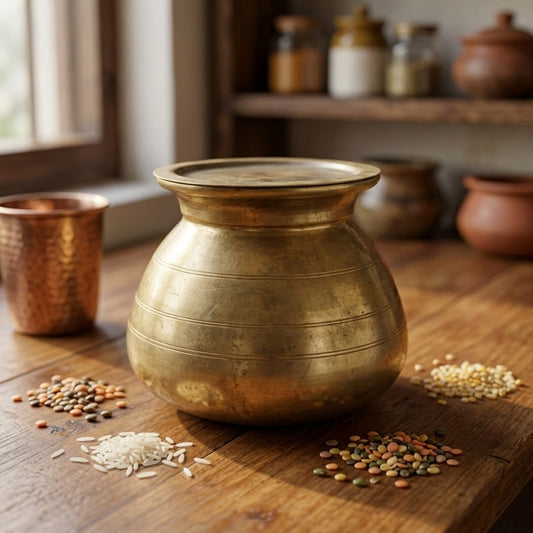 Antique Brass Kalash with Lid | Traditional Pure Brass Decorative Vessel | Made in 1973