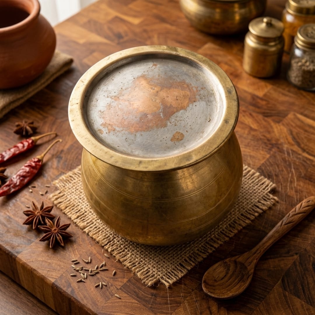 Antique Brass Kalash with Lid | Traditional Pure Brass Decorative Vessel | Made in 1973