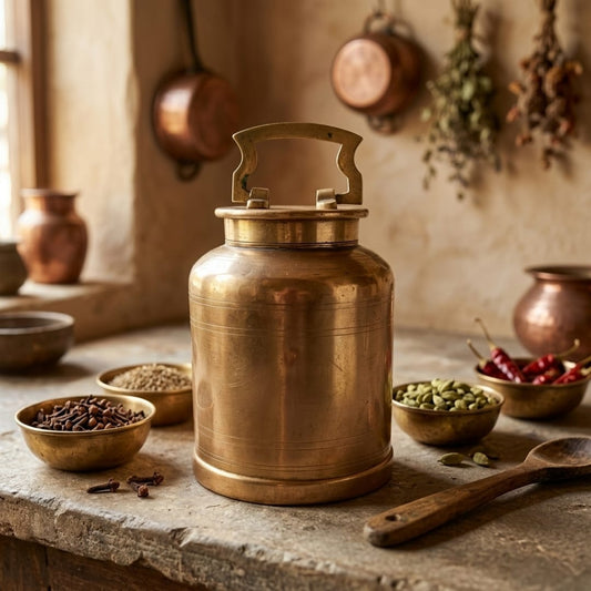 Antique Copper Storage Jar with Lid & Serving Ladle | Traditional Pure Copper Kitchen Container | Made in 1972