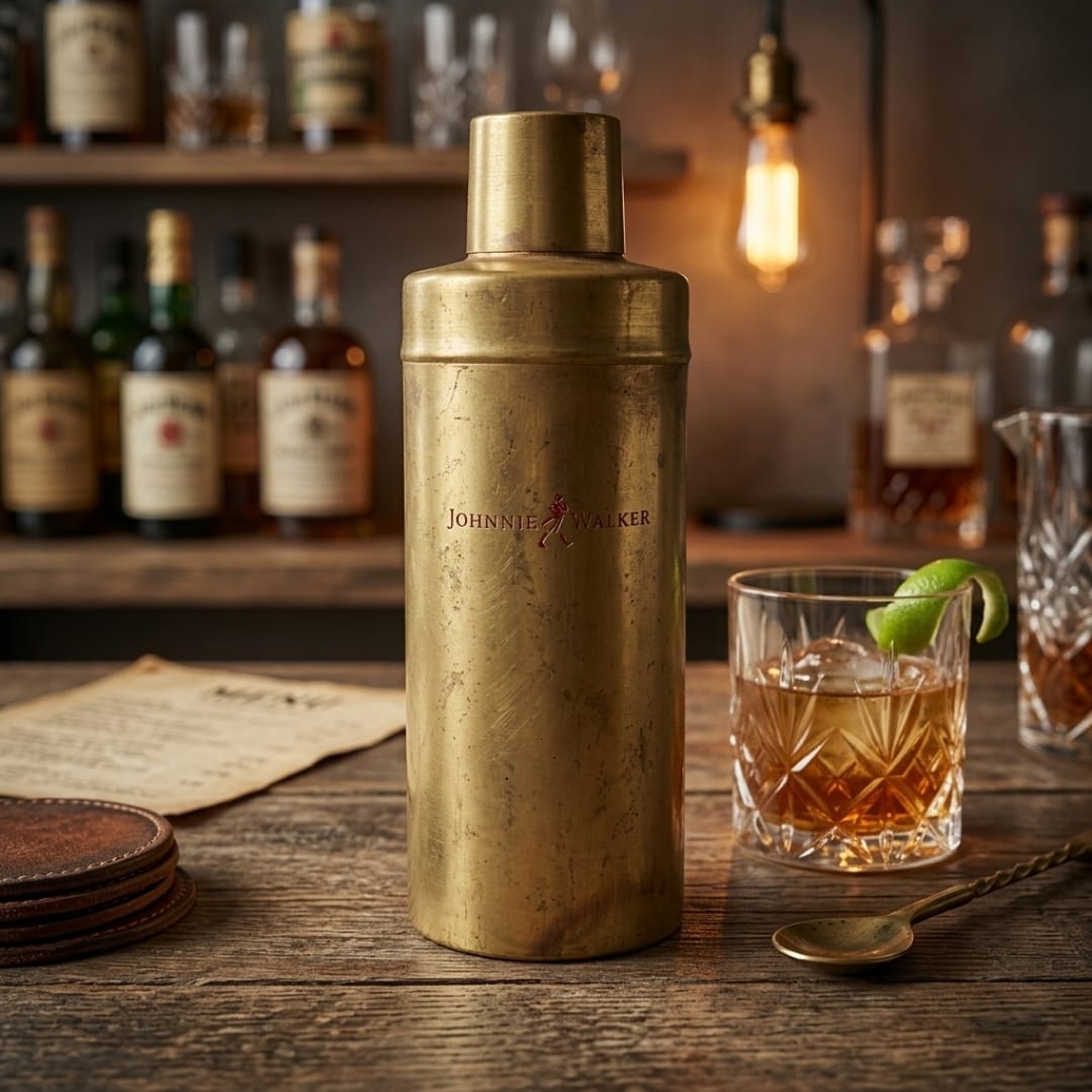 Antique Brass Johnnie Walker Shaker | Traditional Brass Vessel | Made in 1970