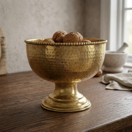 Antique Peetal Footed Bowl with Beaded Rim | Traditional Brass Pedestal Bowl | Made in 1976