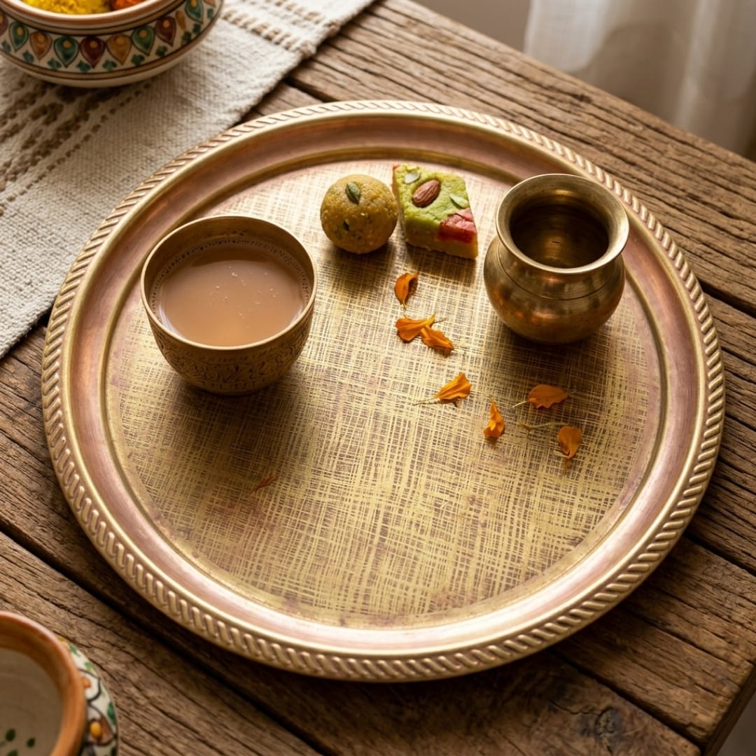 Antique Peetal Rope-Edge Serving Plate | Traditional Brass Decorative Tray | Made in 1979