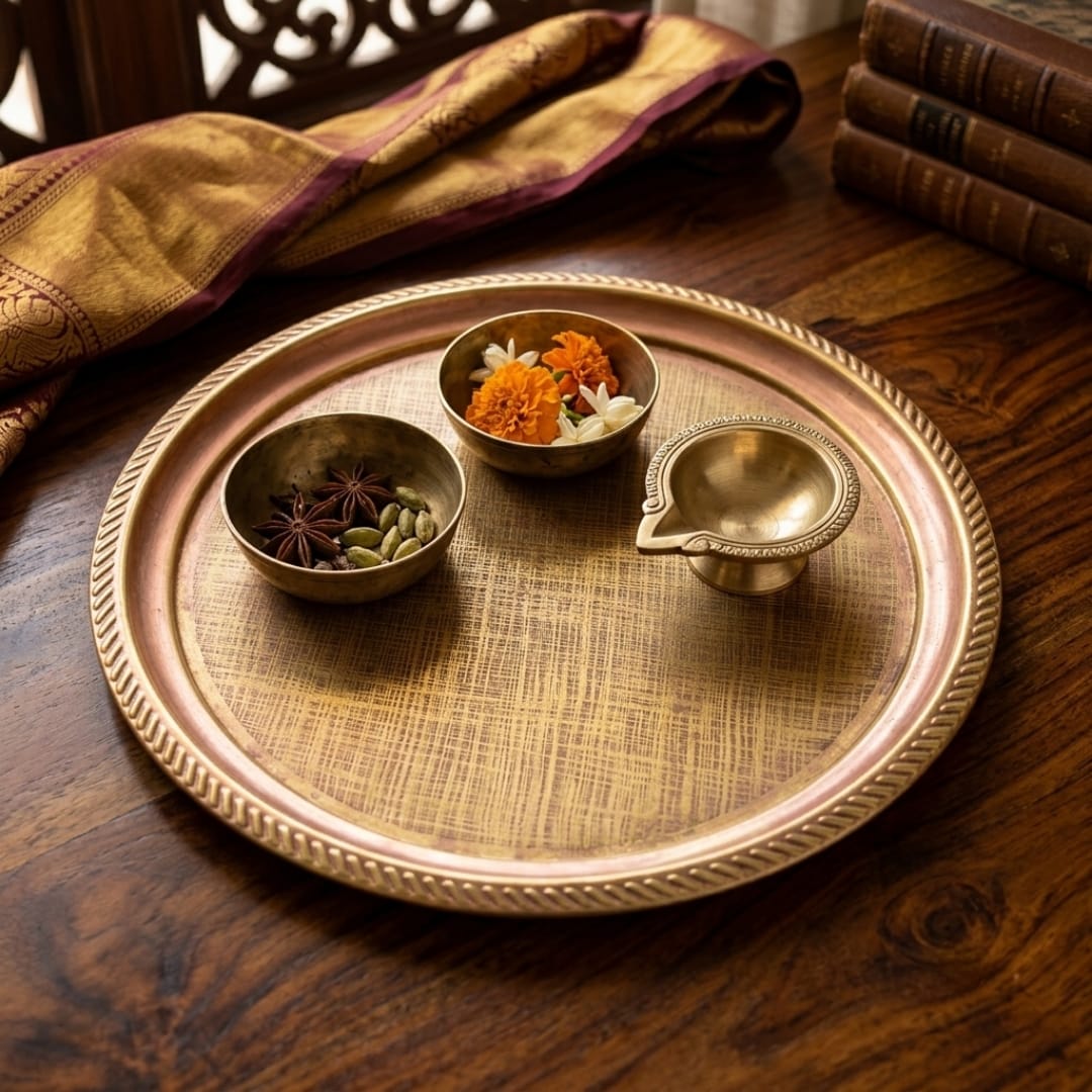 Antique Peetal Rope-Edge Serving Plate | Traditional Brass Decorative Tray | Made in 1979