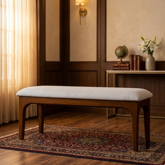 Antique Sagwan Teak Wood Upholstered Bench | Solid Teak Dining Bench | Inspired by Mid-Century Modern Design