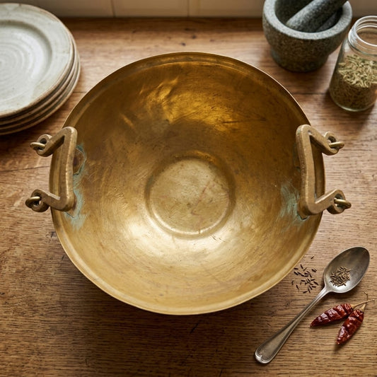 Antique Peetal Ghangalam with Riveted Ring Handles | Traditional Brass Ghangalam Bowl | Made in 1969