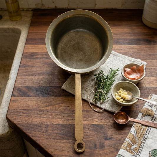 Antique Peetal Long-Handle Saucepan | Traditional Brass Milk Pot | Made in 1983